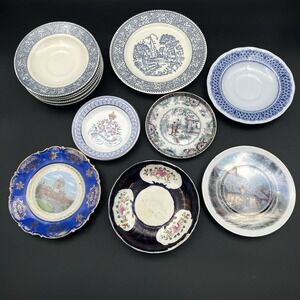 Mixed Blue White China Lot 12 Pcs Kinkade Chateau Frontenac Queen Mother Imari